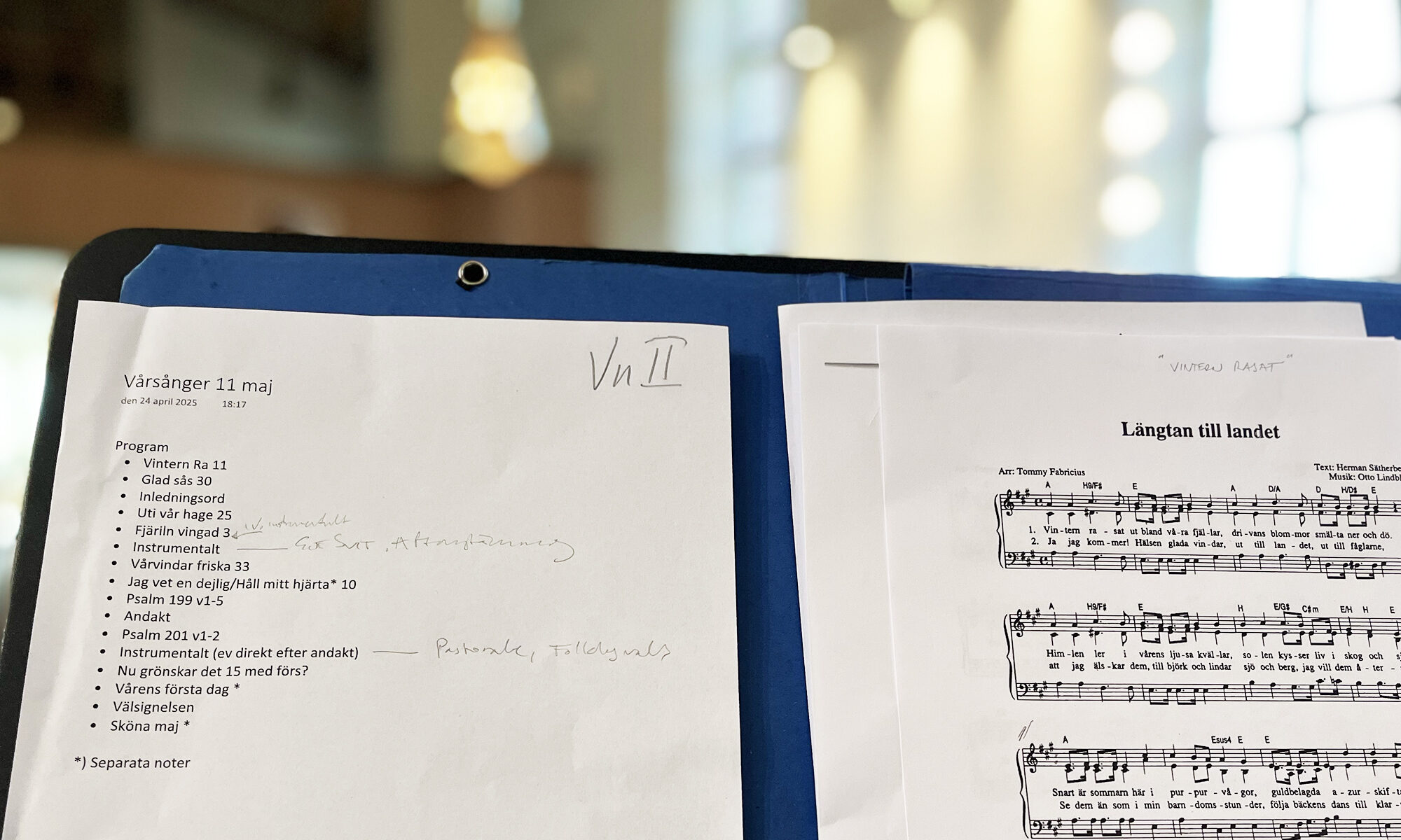 Noter och program från vårkonsert och musikgudstjänst i Sävedalens kyrka